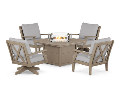 POLYWOOD® Braxton 5-Piece Deep Seating Set with Fire Table in Sand / Granite