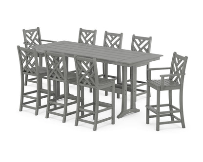 POLYWOOD® Chippendale 9-Piece Farmhouse Bar Set with Trestle Legs in Slate Grey