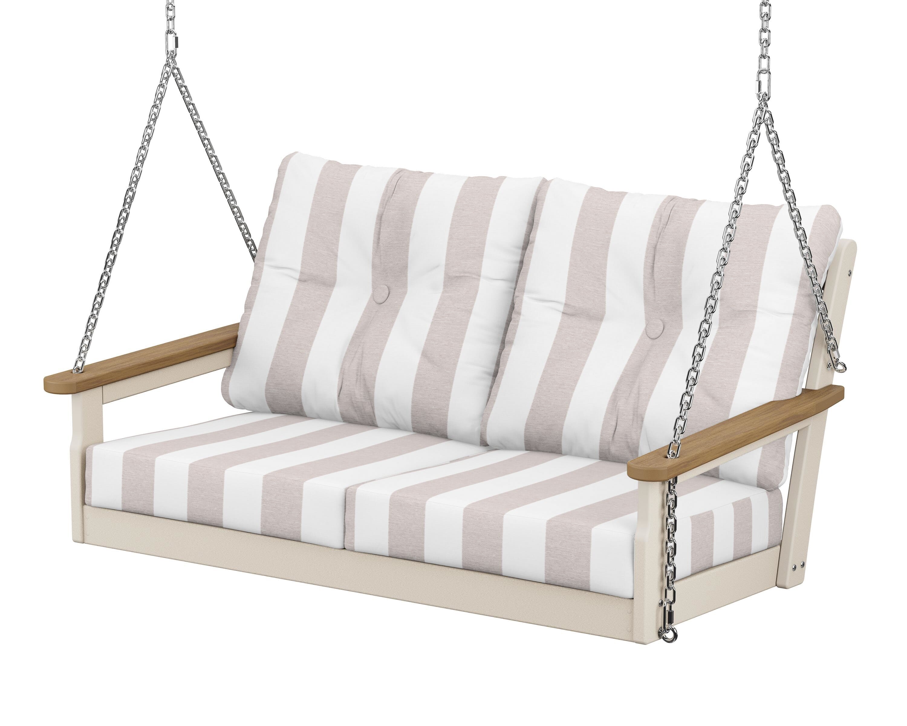 POLYWOOD® Vineyard Deep Seating Swing in Sand / Natural / Cabana Stripe Dune Burlap