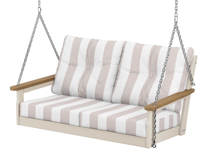 POLYWOOD® Vineyard Deep Seating Swing in Sand / Natural / Cabana Stripe Dune Burlap
