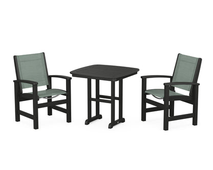 POLYWOOD® Coastal 3-Piece Dining Set in Black / Dupioni Sea Mist Sling