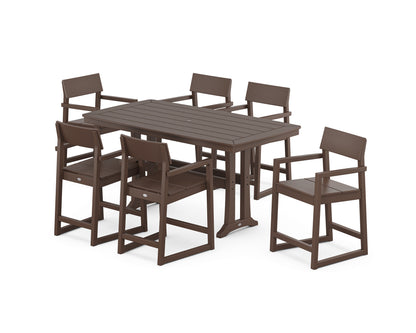 POLYWOOD® EDGE Arm Chair 7-Piece Counter Set with Trestle Legs in Mahogany