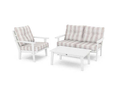 POLYWOOD® Lakeside 3-Piece Deep Seating Set in White / Buffalo Plaid Dune Burlap