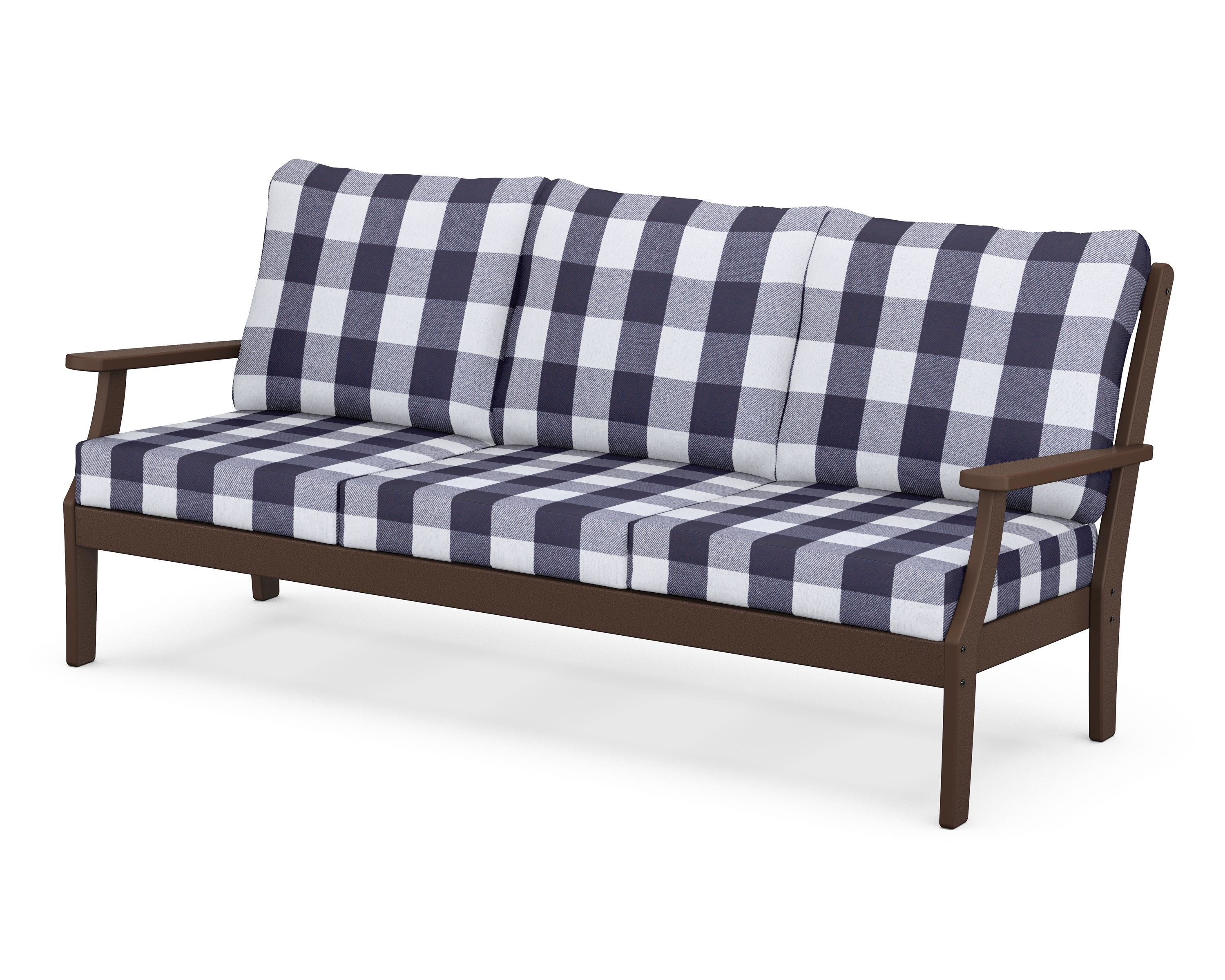 POLYWOOD® Braxton Deep Seating Sofa in Mahogany / Buffalo Plaid Navy