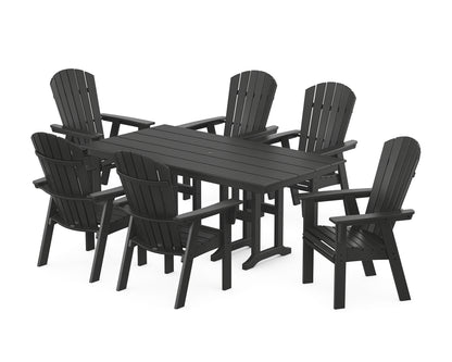 POLYWOOD® Nautical Curveback Adirondack 7-Piece Farmhouse Dining Set in Black
