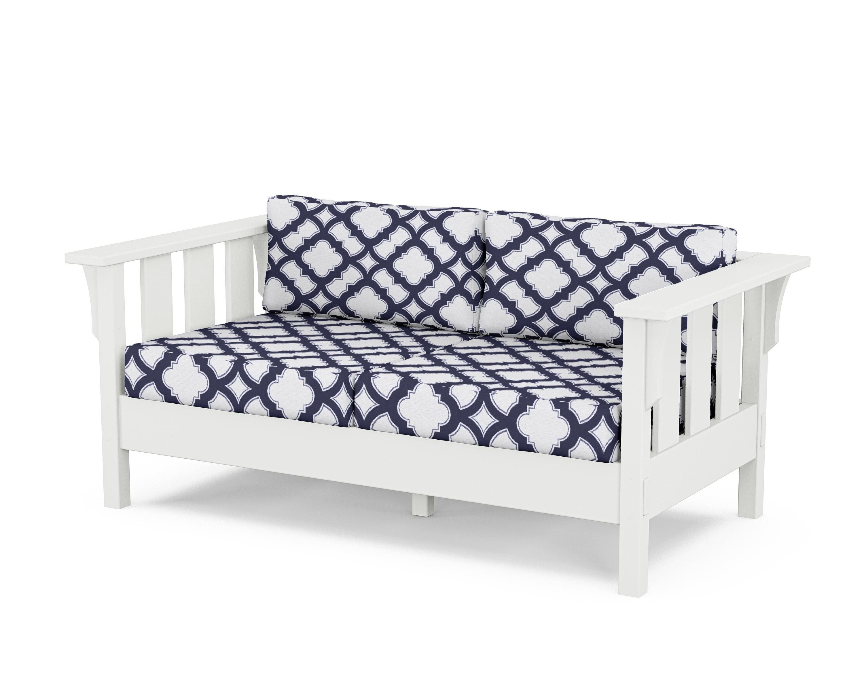 Martha Stewart by POLYWOOD® Acadia Deep Seating Loveseat in White / Trellis Navy