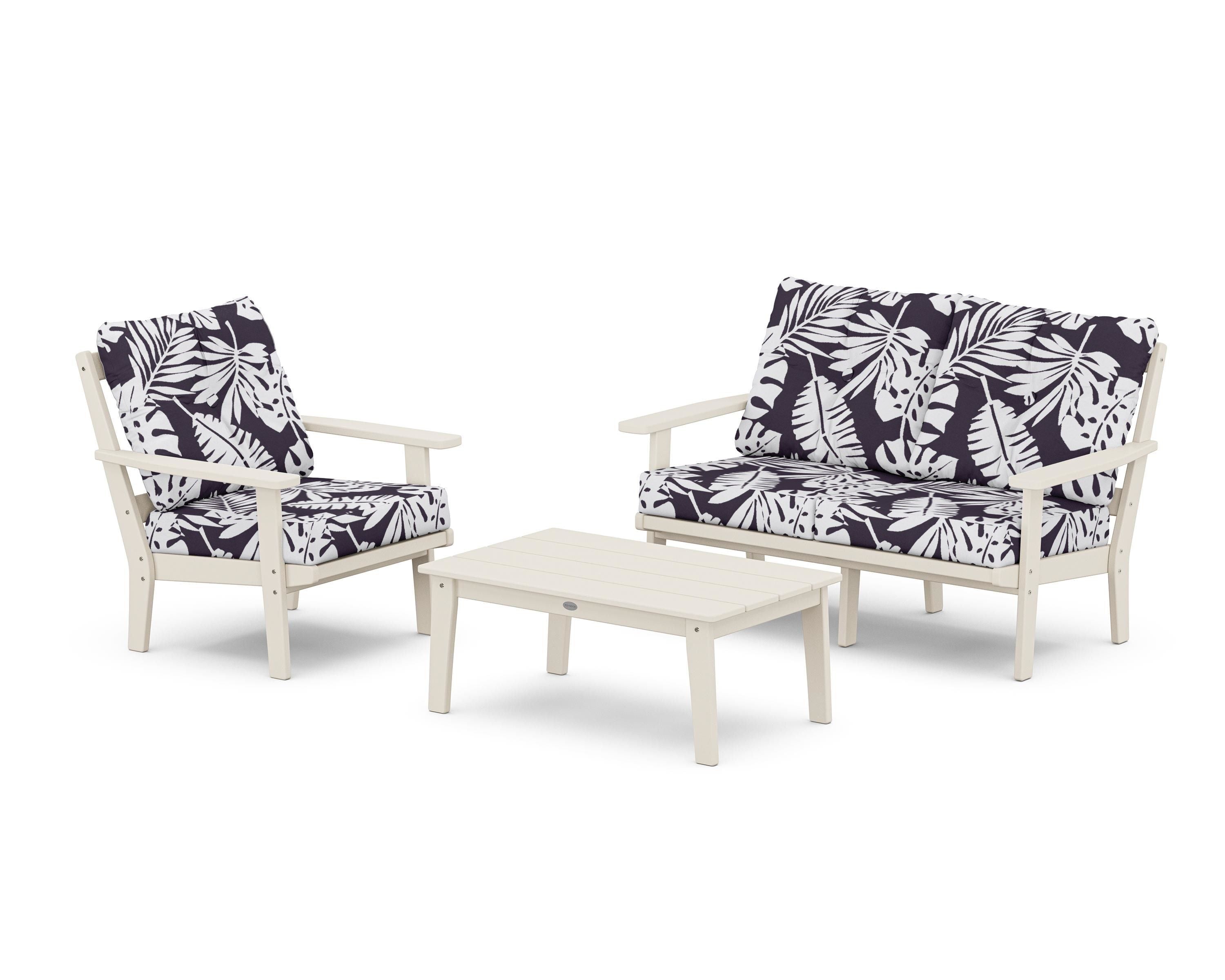POLYWOOD® Prairie 3-Piece Deep Seating Set with Loveseat in Sand / Leaf Navy
