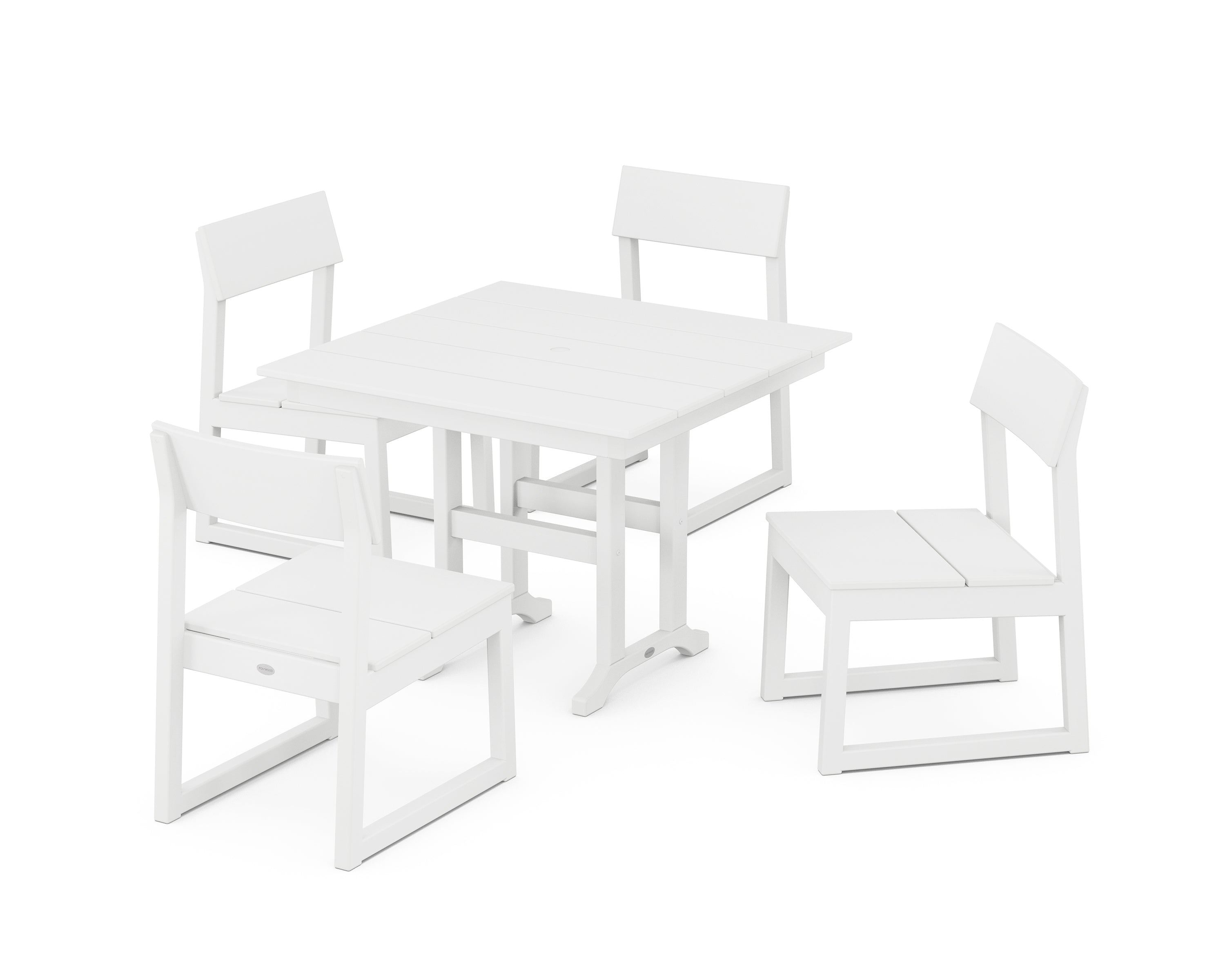 POLYWOOD® EDGE Side Chair 5-Piece Farmhouse Dining Set in White