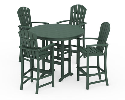 POLYWOOD® Palm Coast 5-Piece Round Farmhouse Bar Set in Green