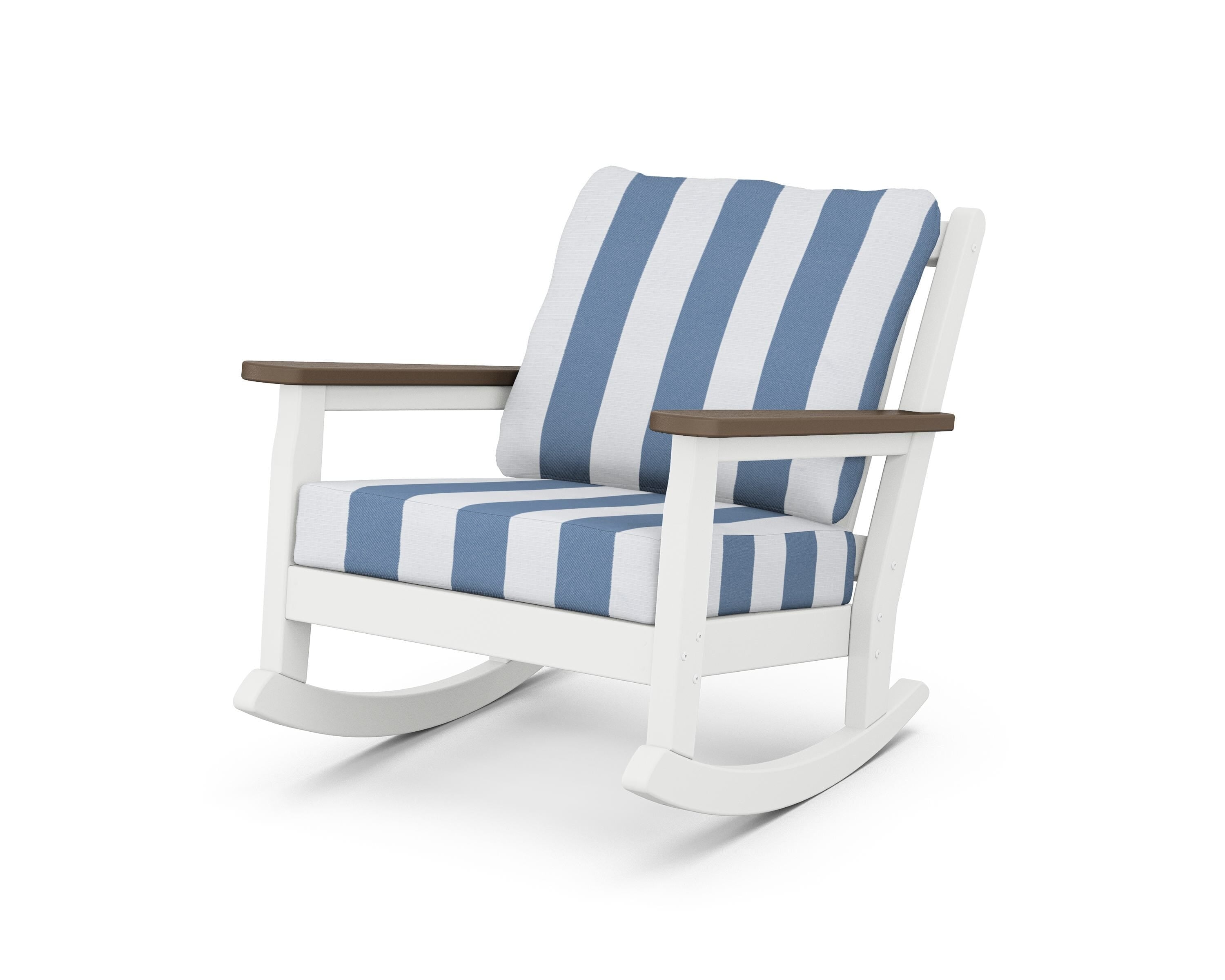 POLYWOOD® Chippendale Deep Seating Rocking Chair in White / Kona / Cabana Stripe Sky Blue
