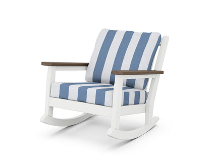POLYWOOD® Chippendale Deep Seating Rocking Chair in White / Kona / Cabana Stripe Sky Blue