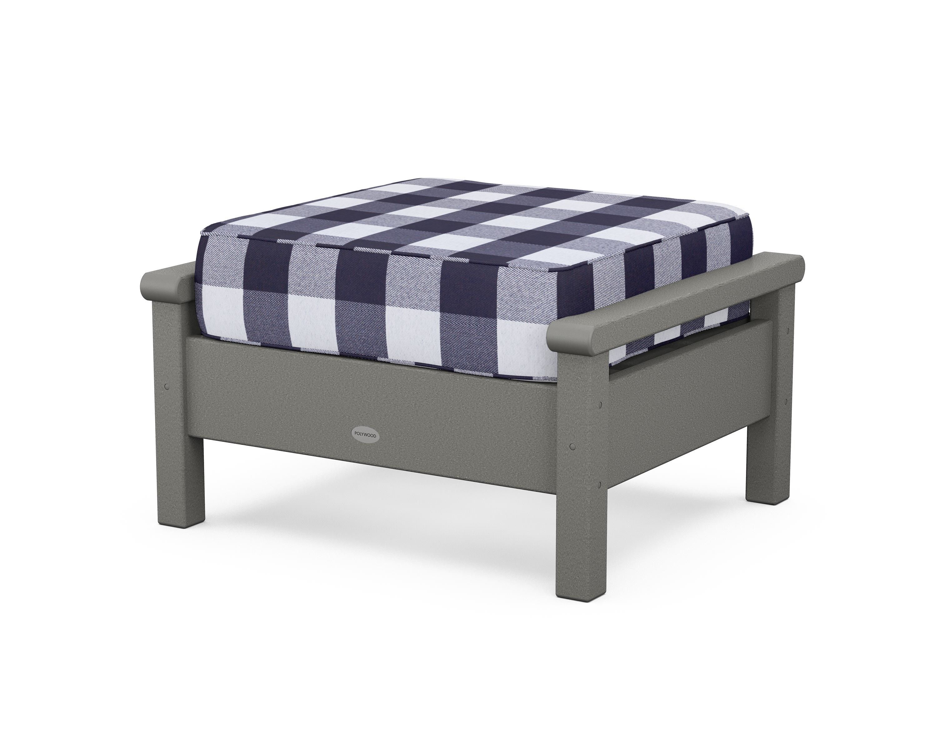 POLYWOOD® Harbour Deep Seating Ottoman in Slate Grey / Buffalo Plaid Navy