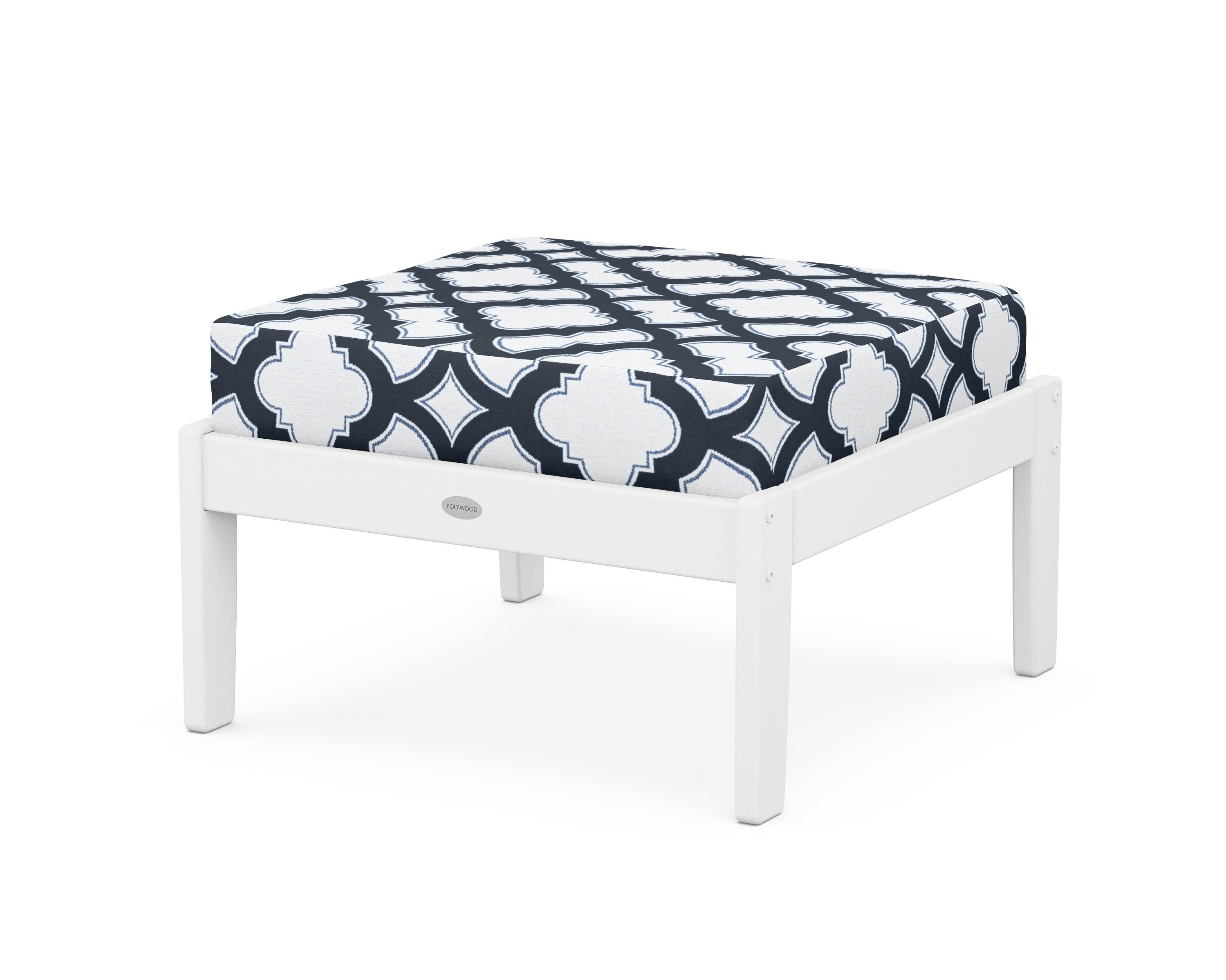 POLYWOOD® Braxton Deep Seating Ottoman in White / Trellis Marine Indigo