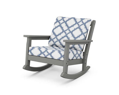 POLYWOOD® Chippendale Deep Seating Rocking Chair in Slate Grey / Trellis Sky Blue