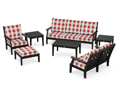 Country Living Wovendale 7-Piece Deep Seating Set in Black / Buffalo Plaid Crimson