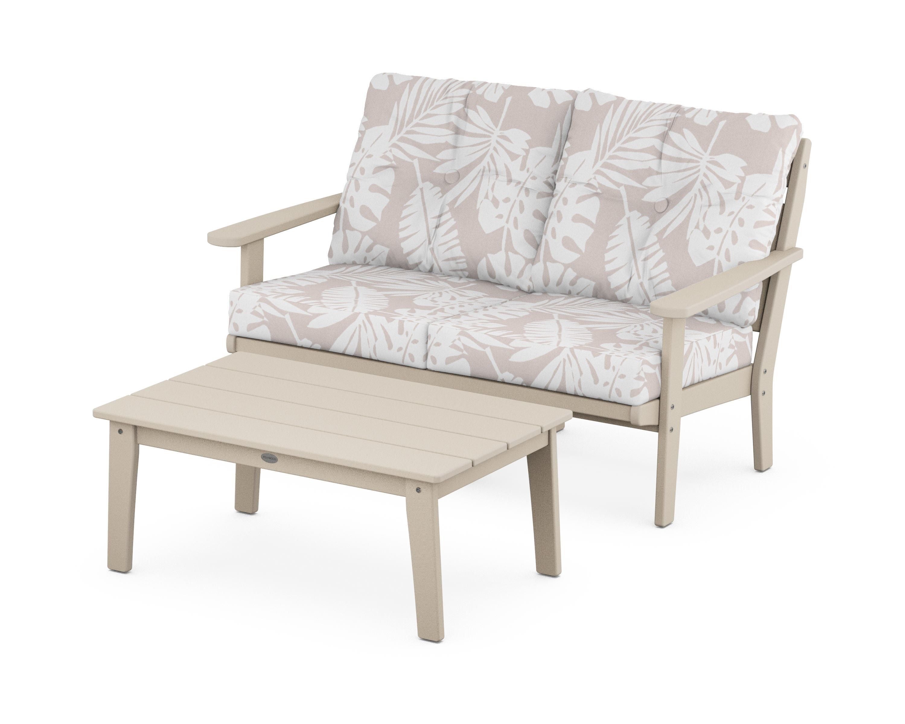 POLYWOOD® Lakeside 2-Piece Lounge Loveseat Set in Sand / Leaf Dune Burlap