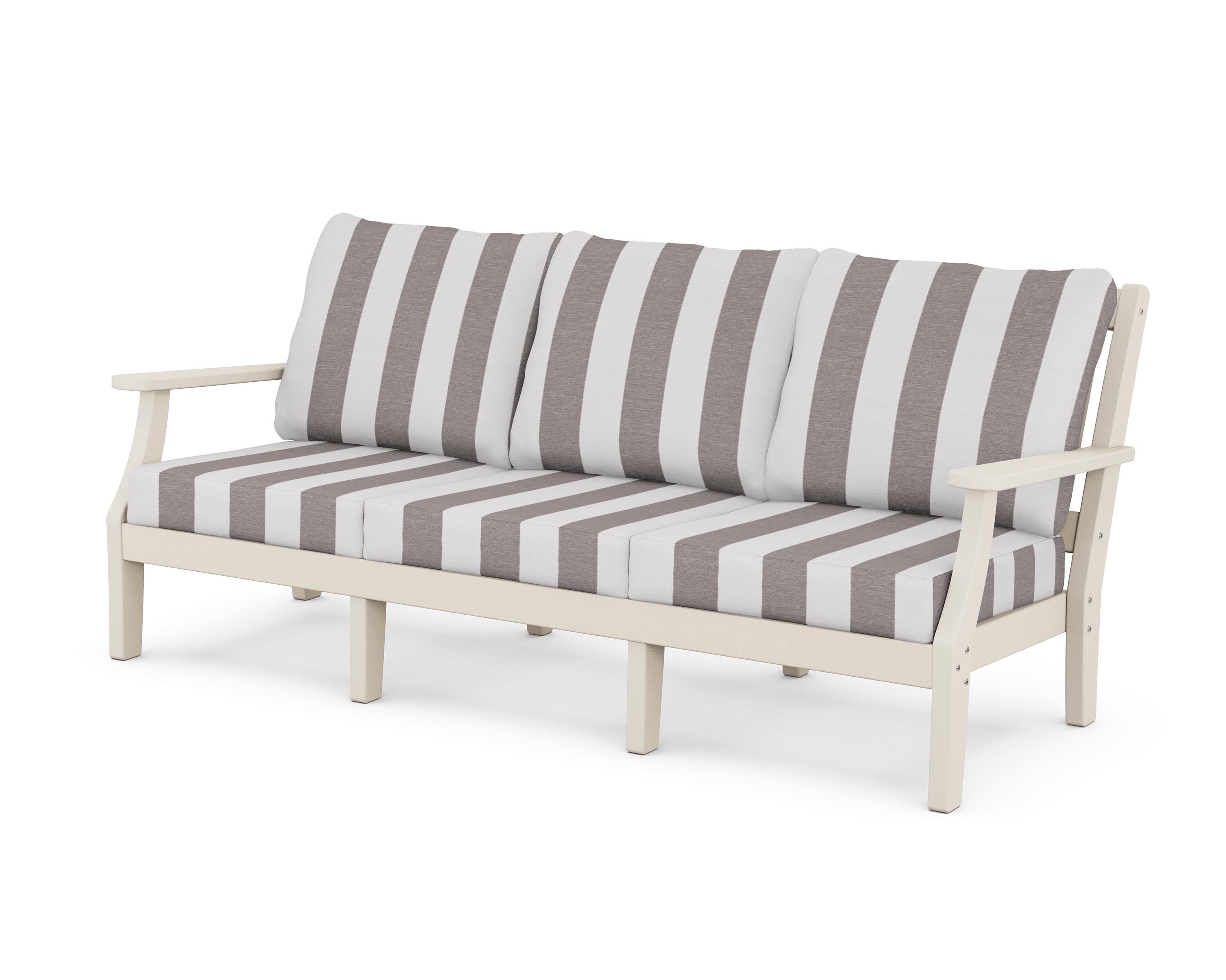 Martha Stewart by POLYWOOD® Chinoiserie Deep Seating Sofa in Sand / Cabana Stripe Grey Mist
