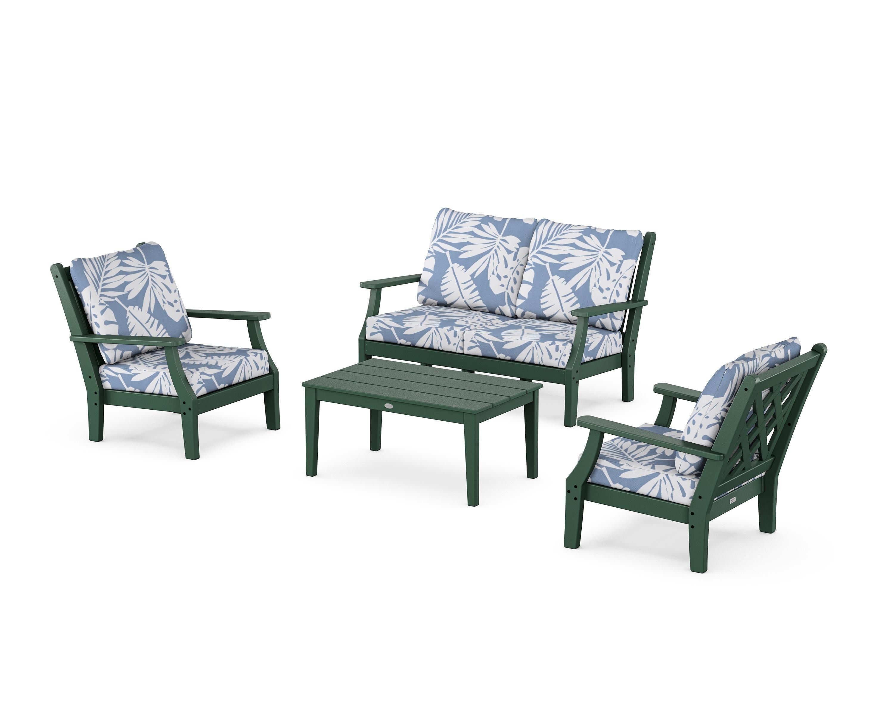 Country Living Wovendale 4-Piece Deep Seating Set with Loveseat in Green / Leaf Sky Blue