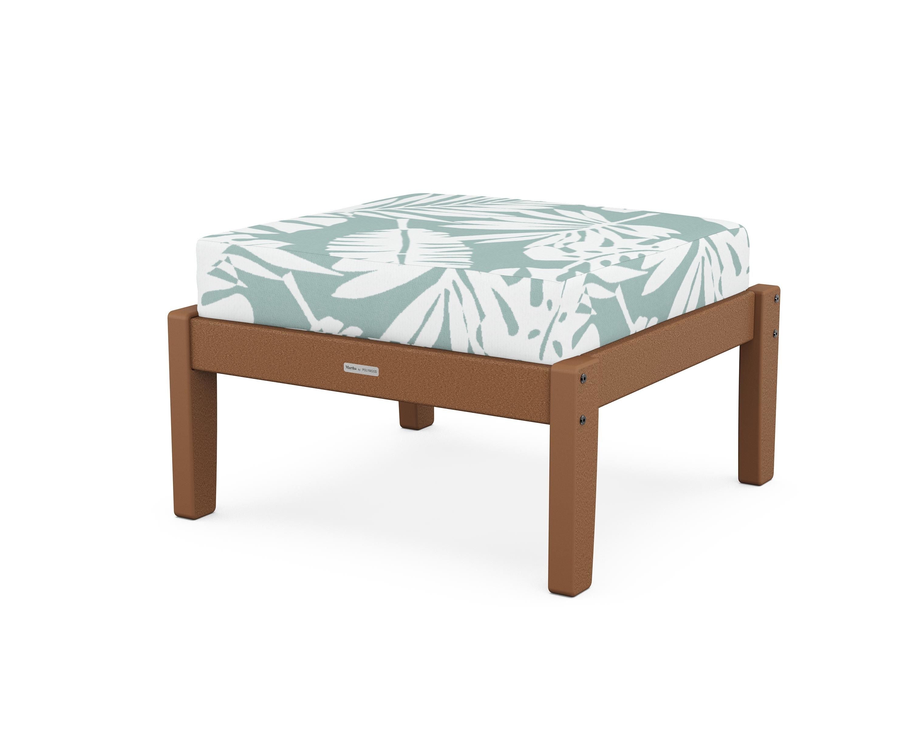 Martha Stewart by POLYWOOD® Chinoiserie Deep Seating Ottoman in Teak / Leaf Glacier Spa