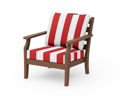 Draper James™ by  POLYWOOD® Savannah Deep Seating Chair in Teak / Cabana Stripe Crimson