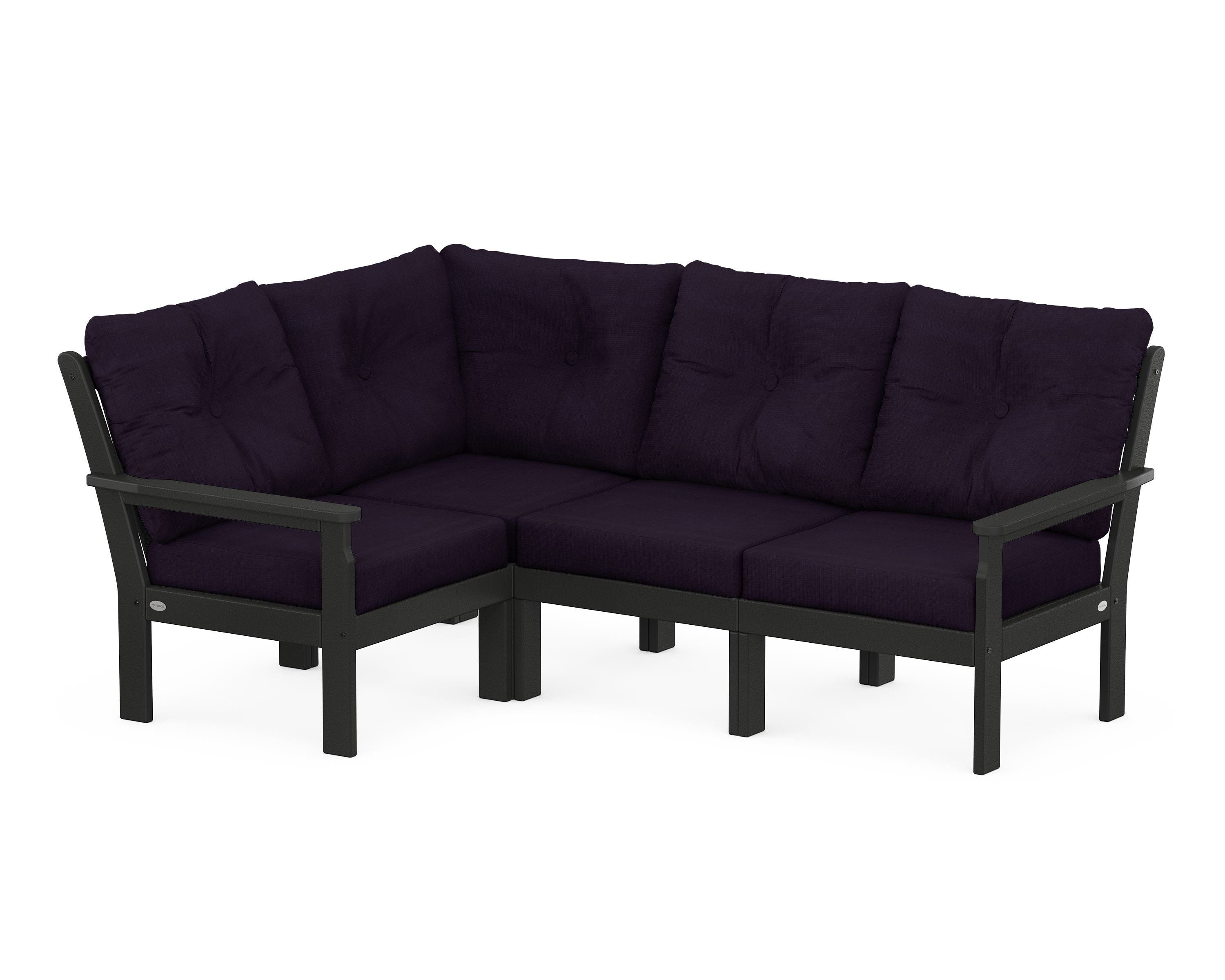 POLYWOOD® Vineyard 4-Piece Sectional in Black / Navy Linen