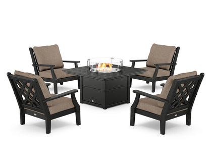 Country Living Wovendale 5-Piece Deep Seating Set with Fire Pit Table in Black / Spiced Burlap