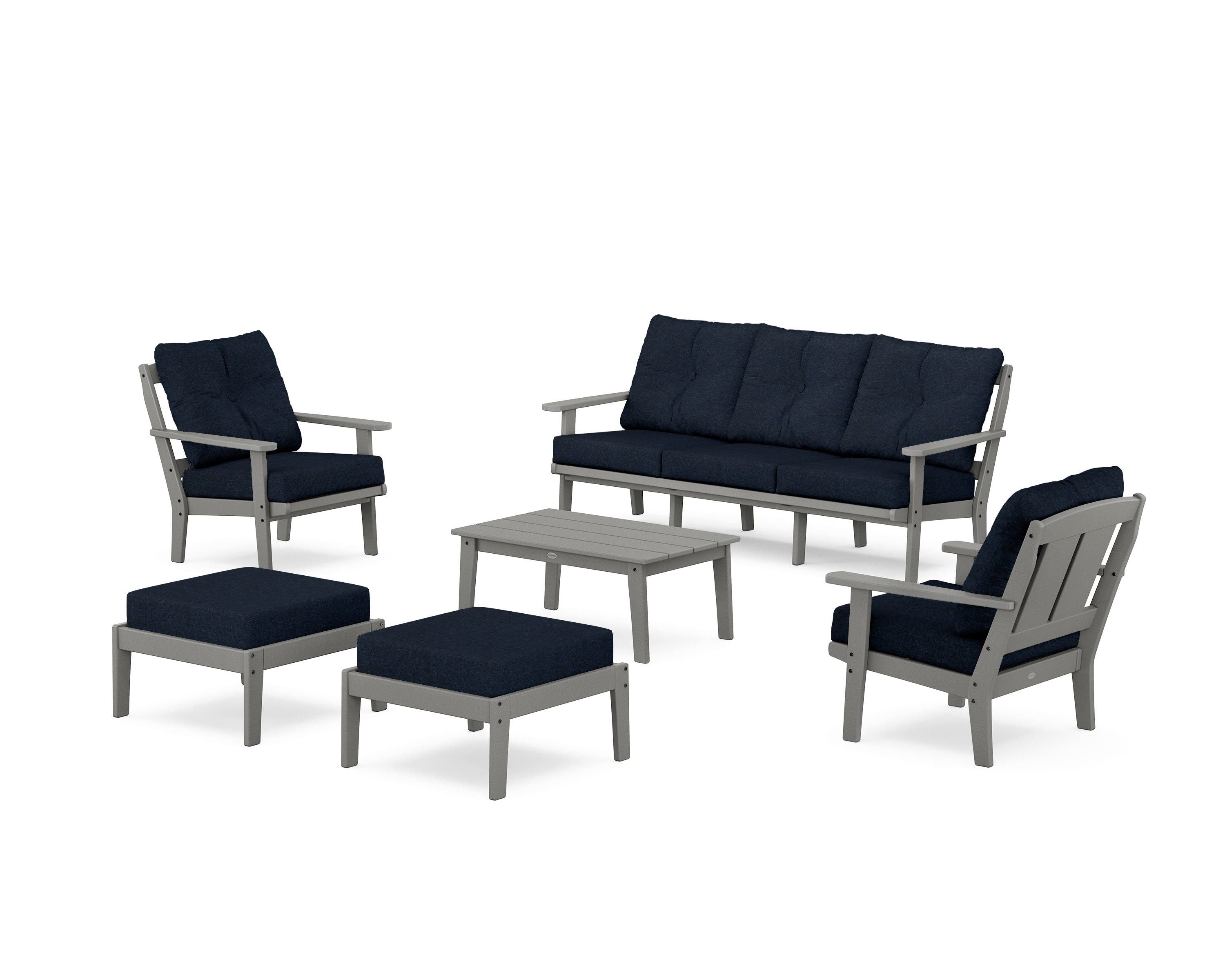POLYWOOD® Mission 6-Piece Lounge Sofa Set in Slate Grey / Marine Indigo