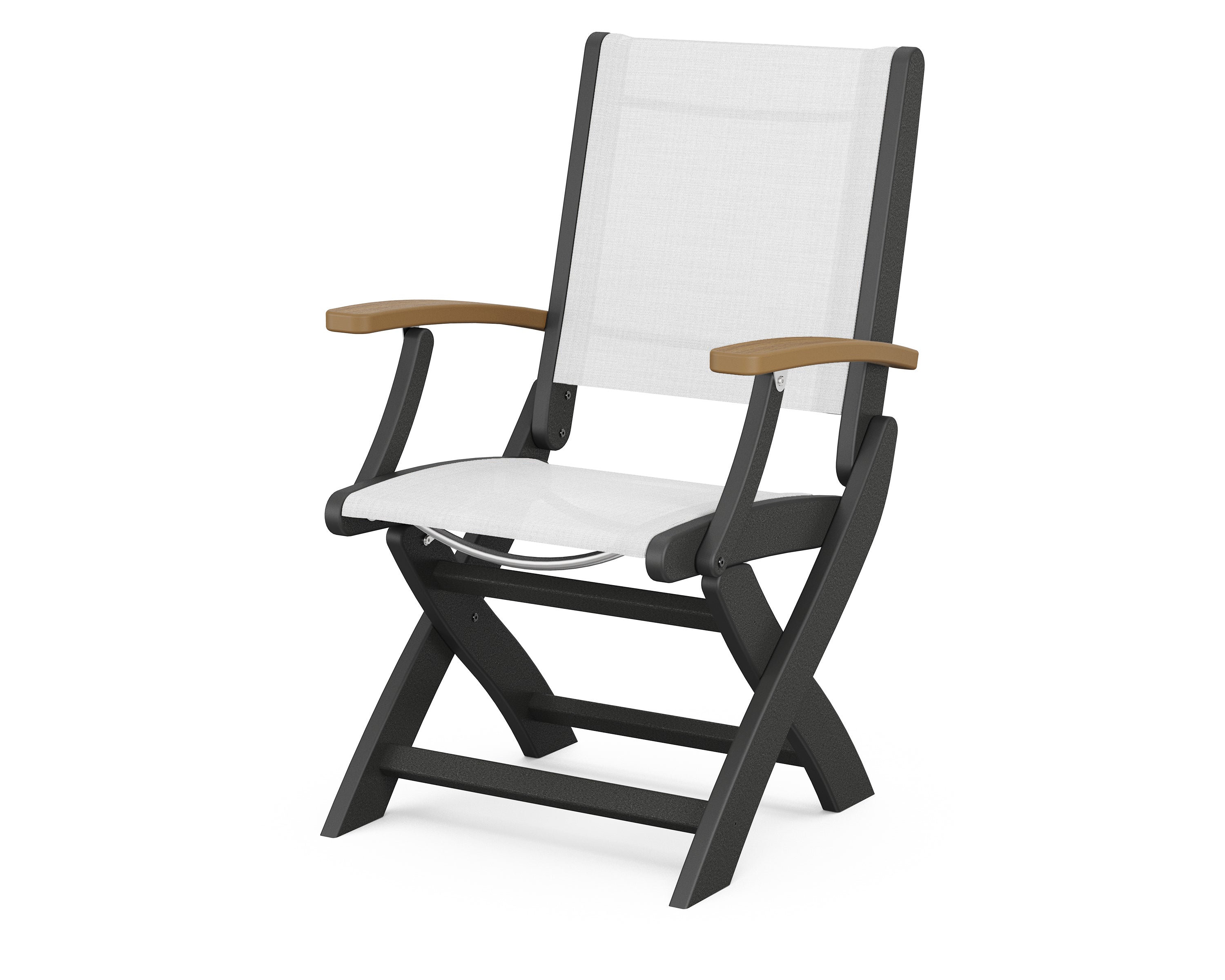 POLYWOOD® Coastal Folding Chair in Black / Natural / White Sling