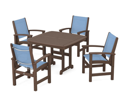 POLYWOOD® Coastal 5-Piece Dining Set in Mahogany / Poolside Sling