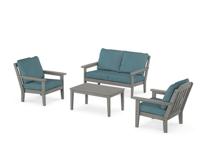 Country Living Cottage 4-Piece Deep Seating Set with Loveseat in Slate Grey / Ocean Teal
