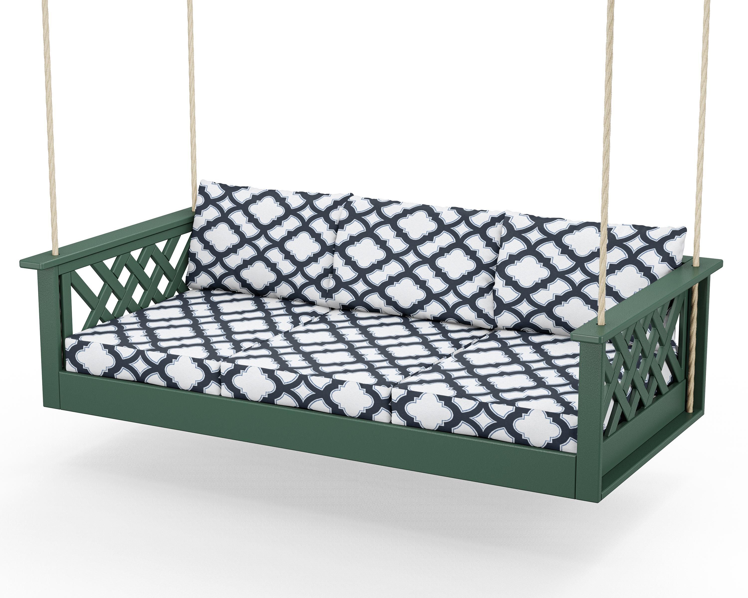 Country Living Wovendale Daybed Swing in Green / Trellis Marine Indigo