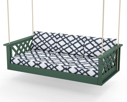 Country Living Wovendale Daybed Swing in Green / Trellis Marine Indigo
