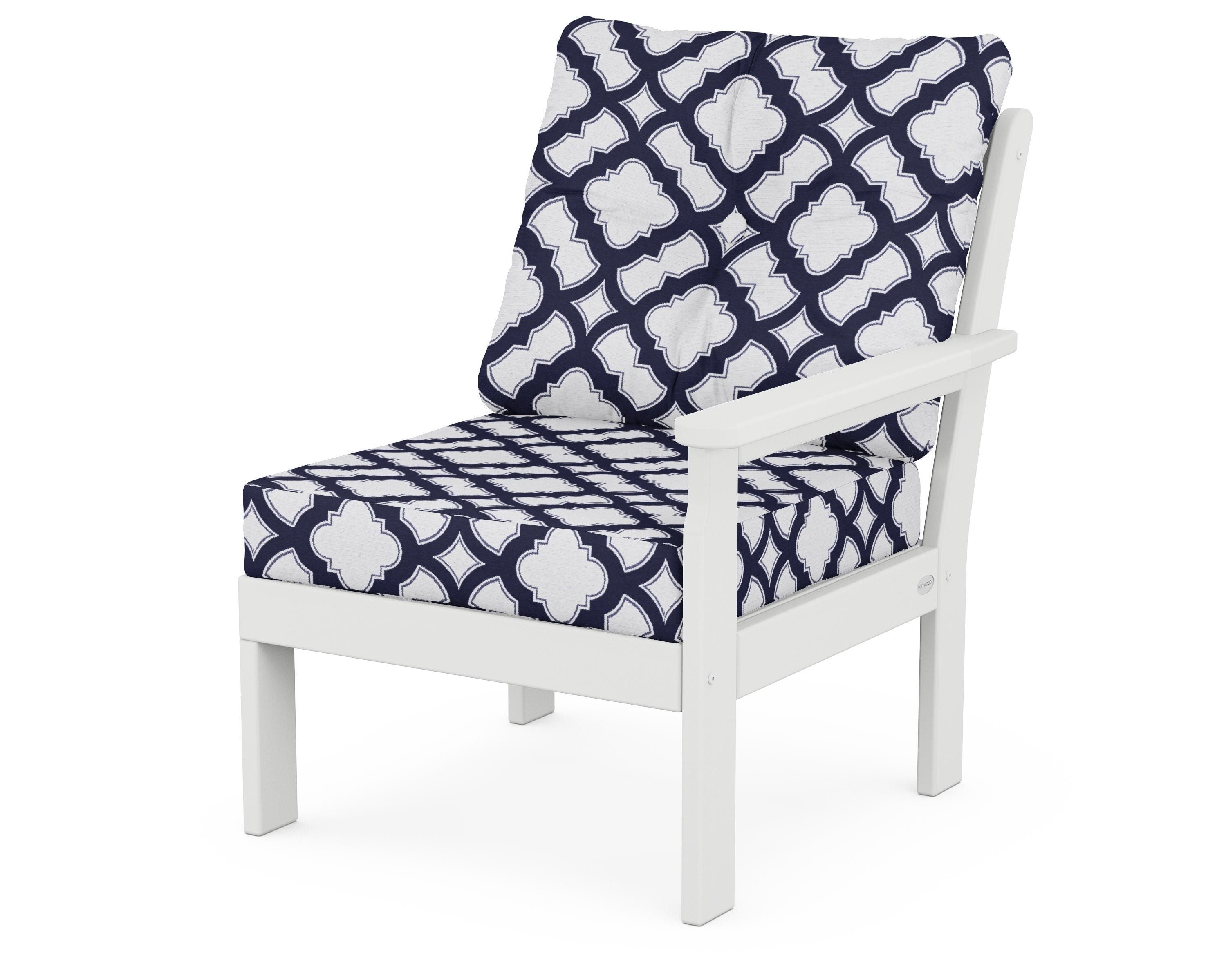 POLYWOOD® Vineyard Modular Right Arm Chair in White / Trellis Navy