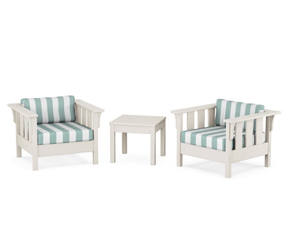 Martha Stewart by POLYWOOD® Acadia 3-Piece Deep Seating Set in Sand / Cabana Stripe Glacier Spa