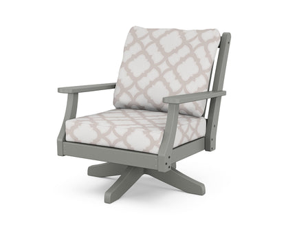 Country Living Wovendale Deep Seating Swivel Chair in Slate Grey / Trellis Dune Burlap