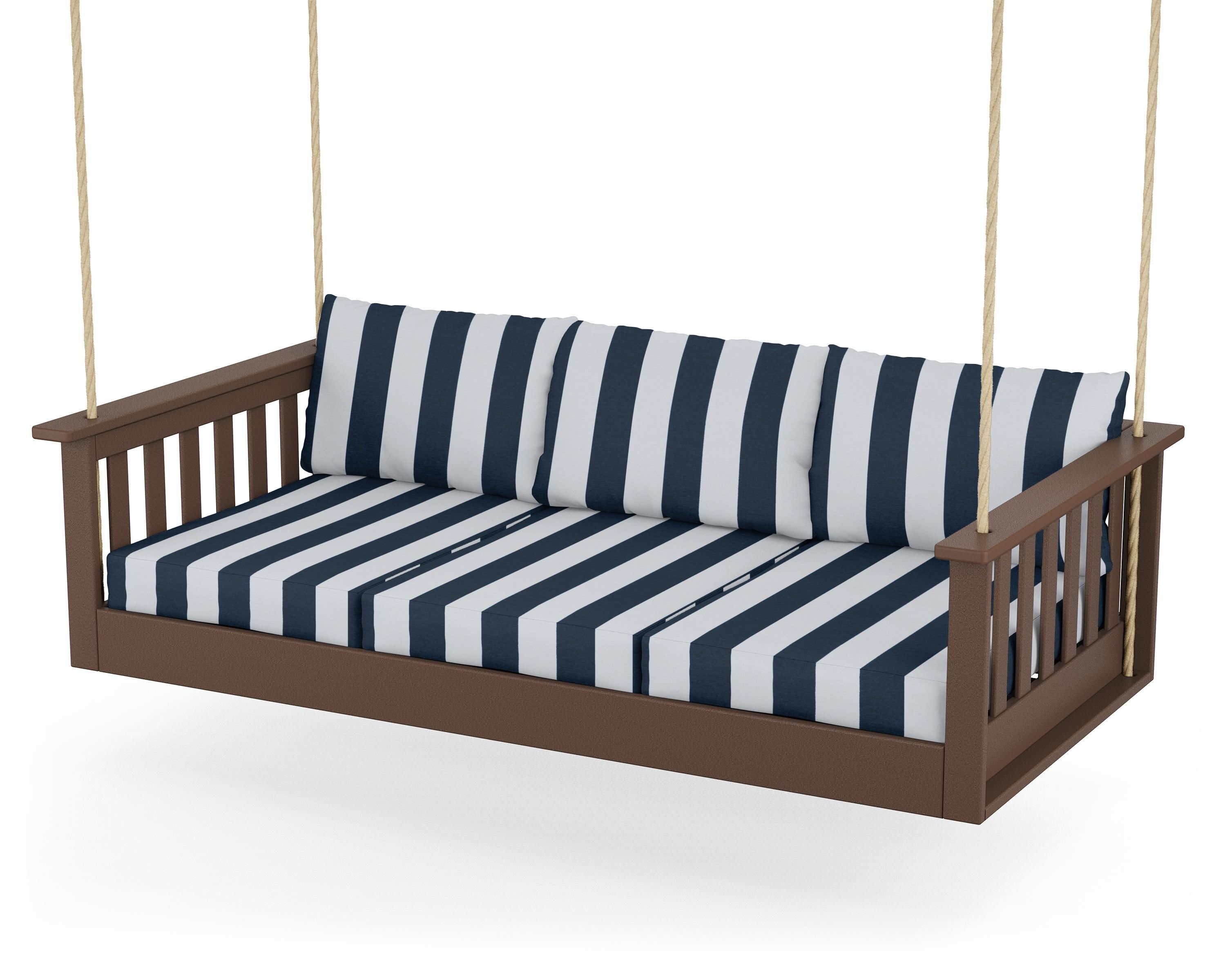 POLYWOOD® Vineyard Daybed Swing in Mahogany / Cabana Stripe Marine Indigo