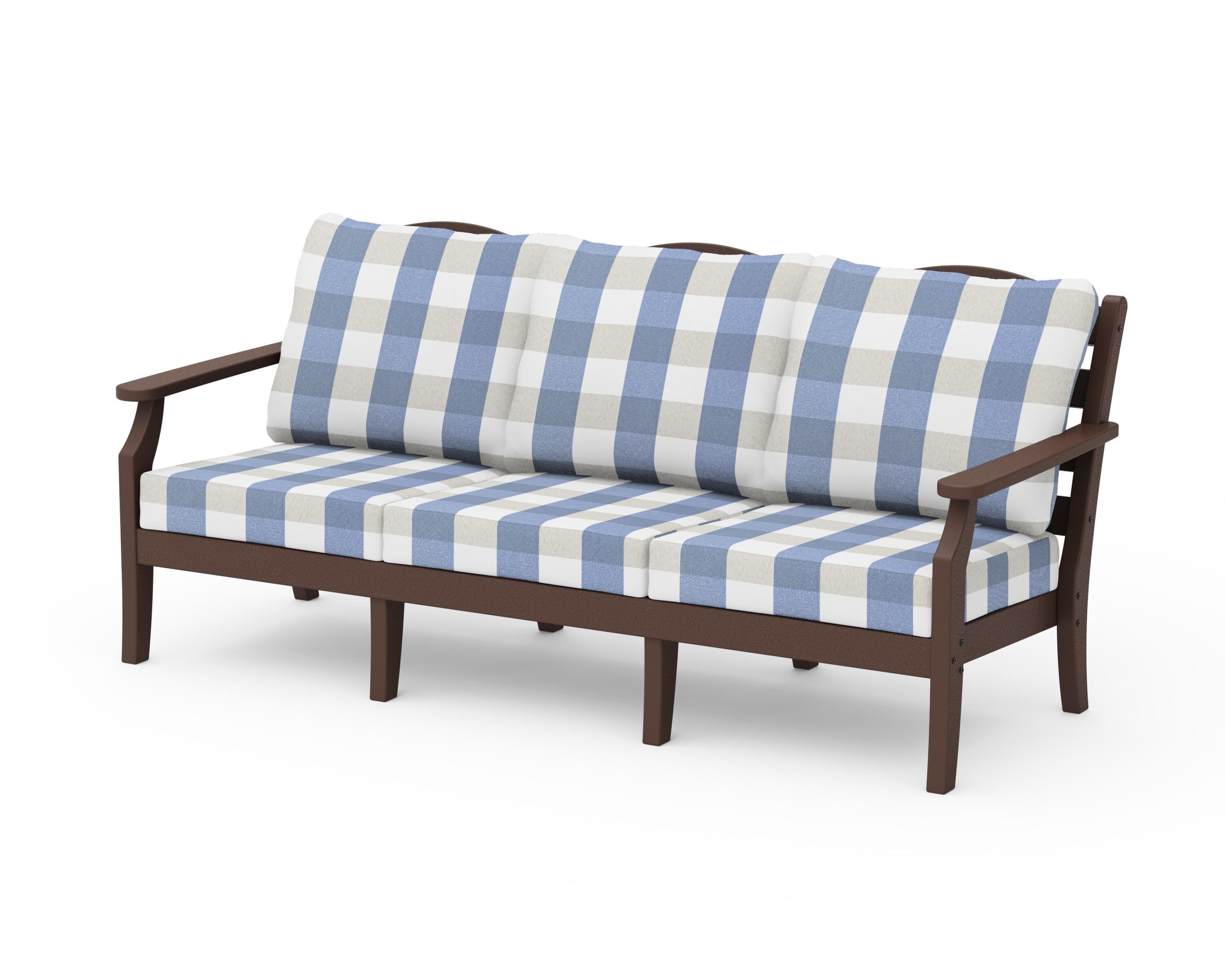 Draper James™ by  POLYWOOD® Savannah Deep Seating Sofa in Mahogany / Buffalo Plaid Sky Blue