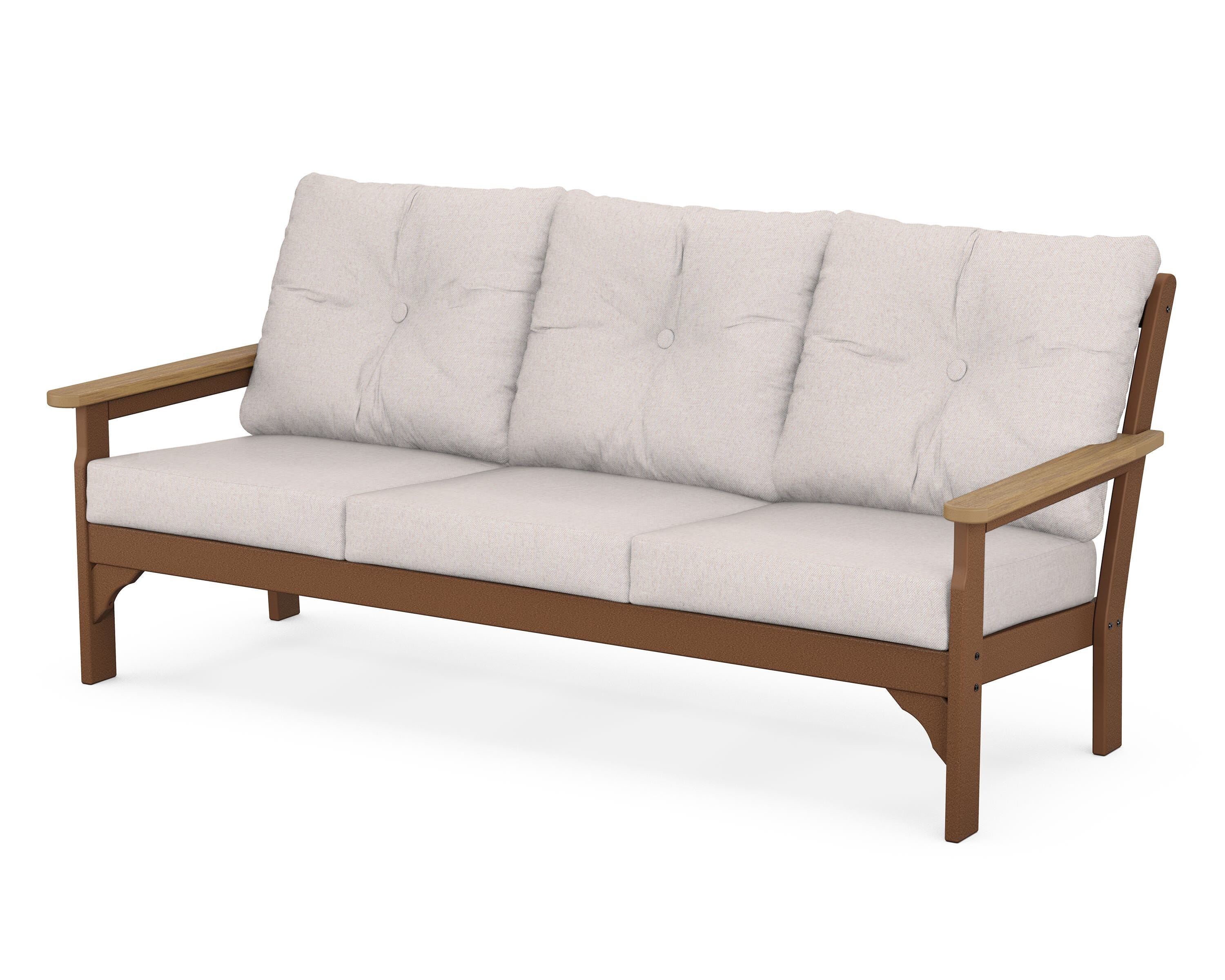 POLYWOOD® Vineyard Deep Seating Sofa in Teak / Natural / Dune Burlap