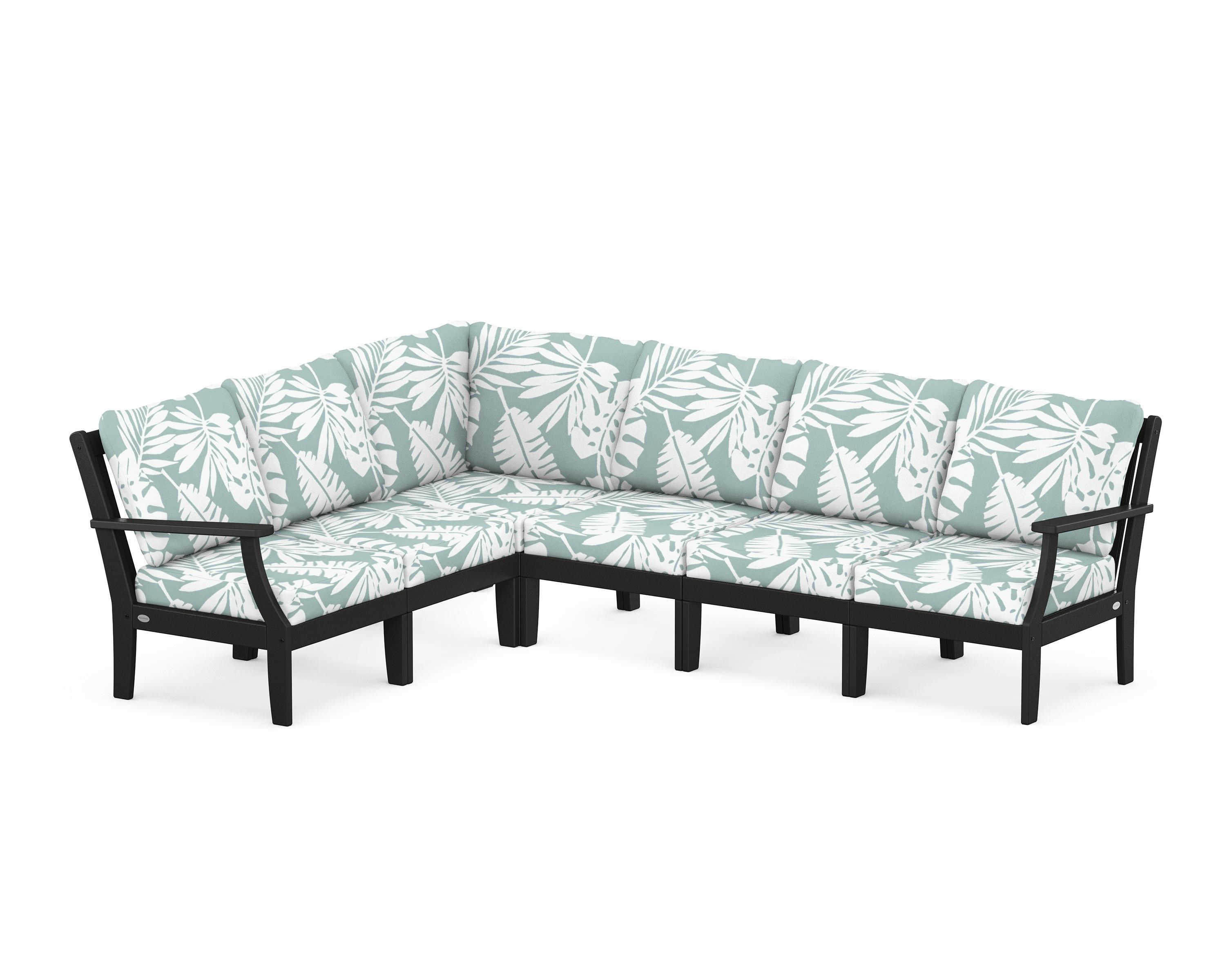 POLYWOOD® Braxton Modular 6-Piece Deep Seating Set in Black / Leaf Glacier Spa
