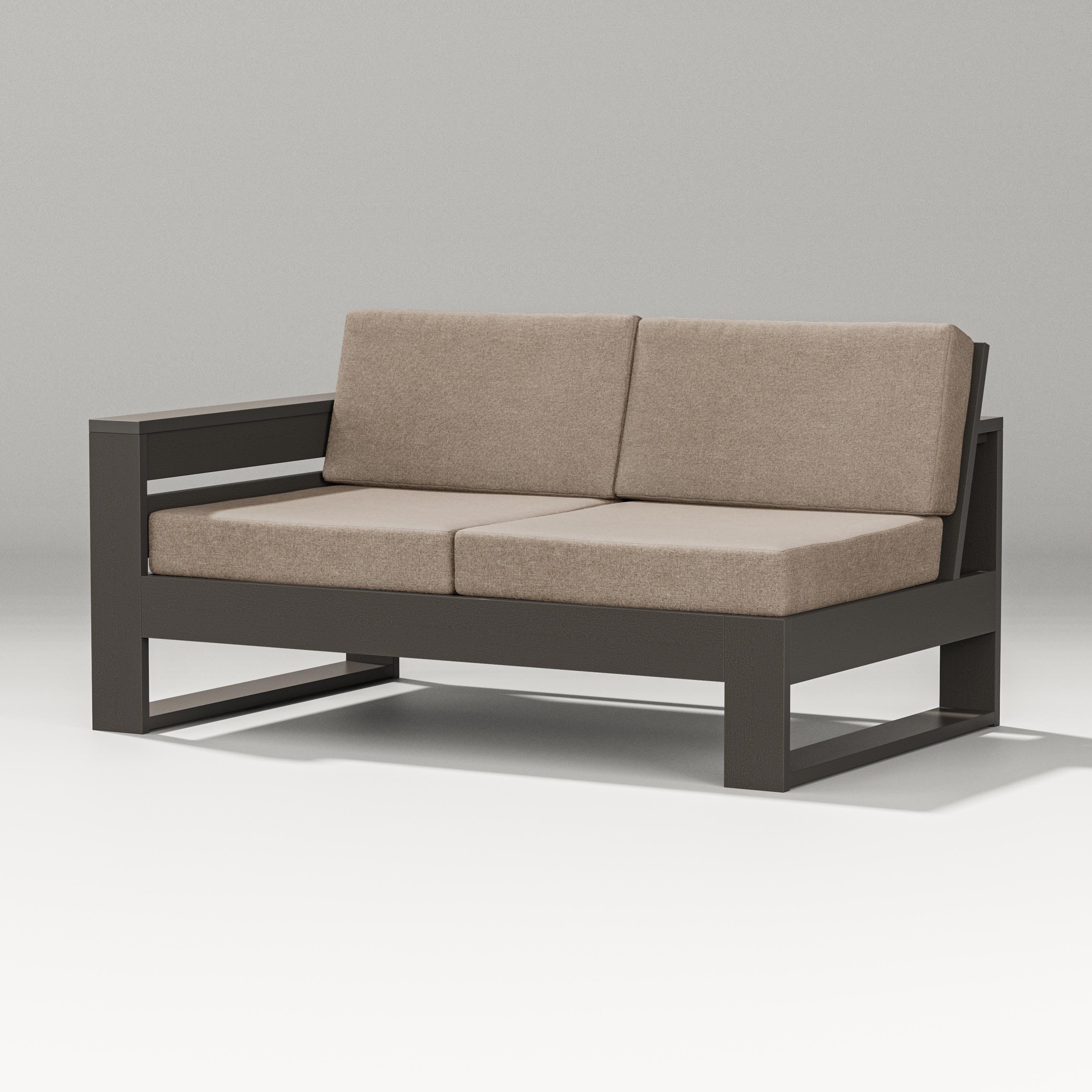 PW Designer Series Latitude Modular Left Arm Loveseat in Vintage Coffee / Spiced Burlap