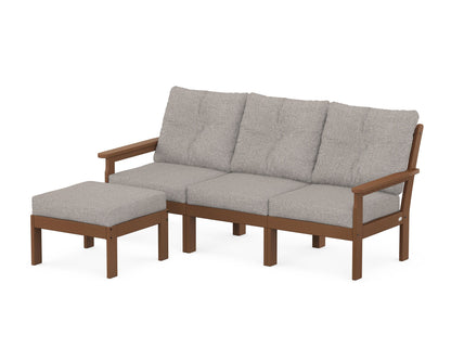 POLYWOOD® Vineyard 4-Piece Sectional with Ottoman in Teak / Weathered Tweed