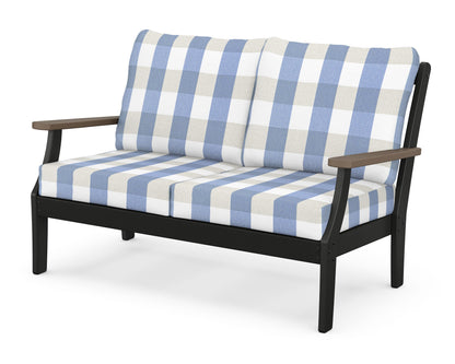 POLYWOOD® Braxton Deep Seating Loveseat in Black / Kona / Buffalo Plaid Sky Blue