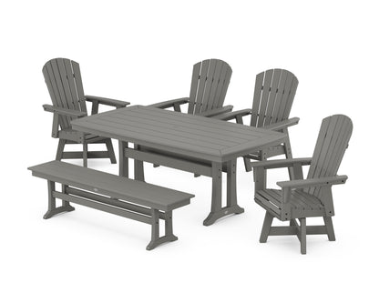 POLYWOOD® Nautical Adirondack Swivel 6-Piece Dining Set with Trestle Legs in Slate Grey