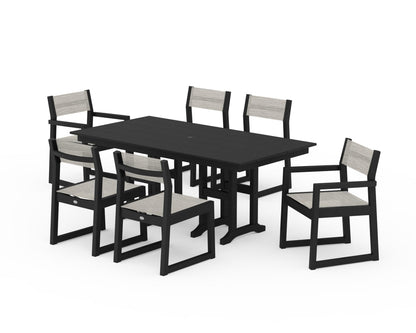 POLYWOOD® EDGE Sling 7-Piece Farmhouse Dining Set in Black / Birch Sling
