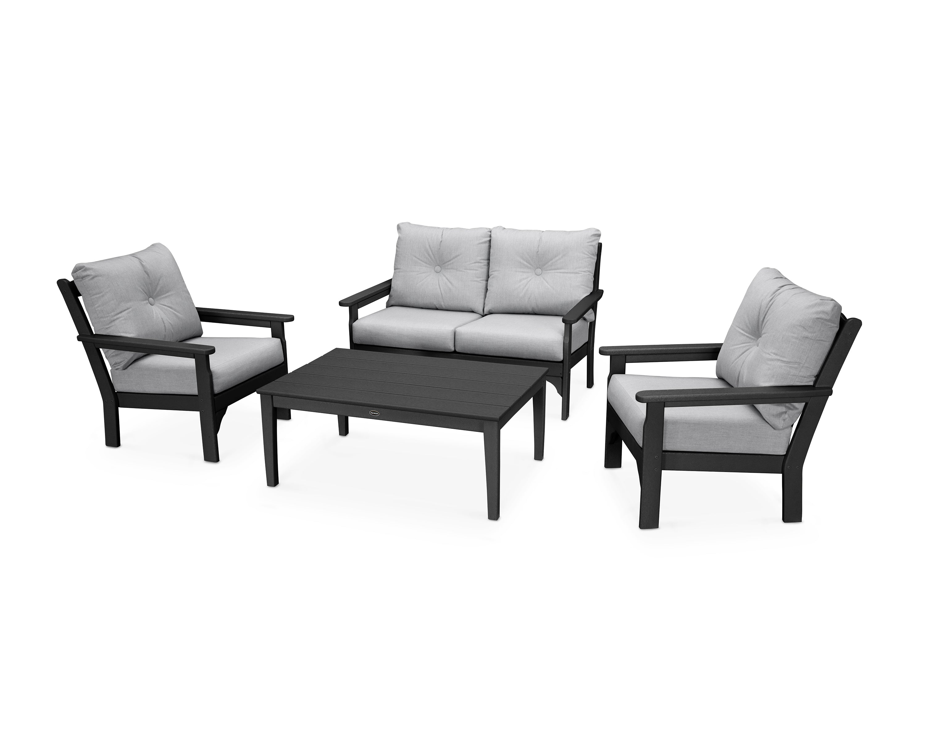POLYWOOD® Vineyard 4-Piece Deep Seating Set in Black / Granite