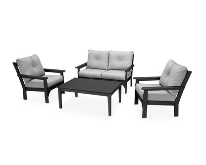 POLYWOOD® Vineyard 4-Piece Deep Seating Set in Black / Granite