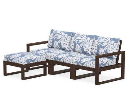 POLYWOOD® EDGE 4-Piece Modular Deep Seating Set with Ottoman in Mahogany / Leaf Sky Blue