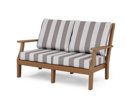 Country Living Wovendale Deep Seating Loveseat in Teak / Cabana Stripe Grey Mist