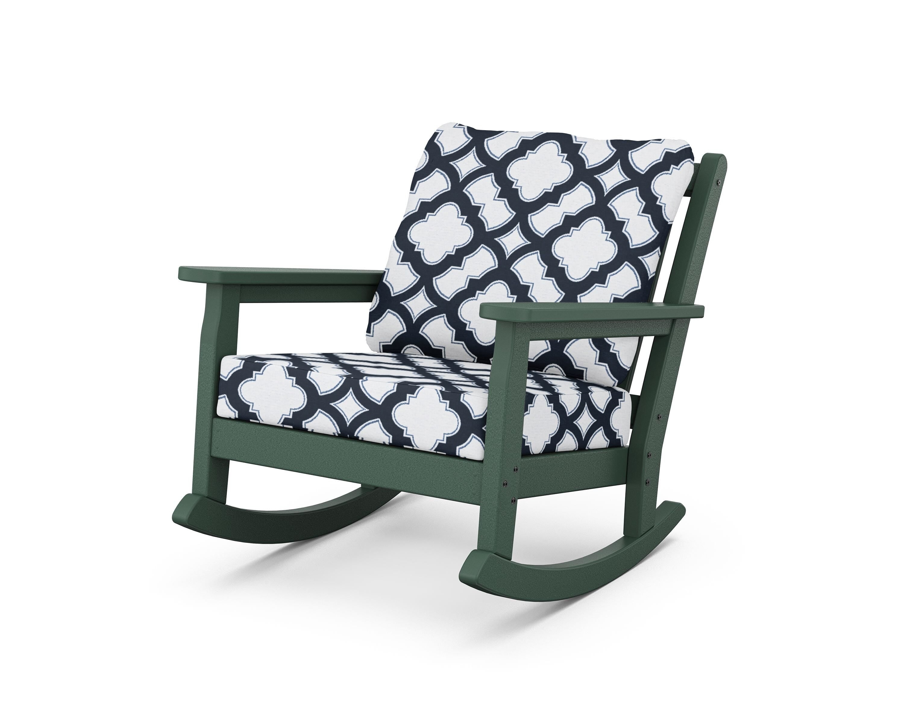 POLYWOOD® Chippendale Deep Seating Rocking Chair in Green / Trellis Marine Indigo