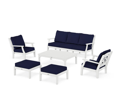 Martha Stewart by POLYWOOD® Chinoiserie 6-Piece Lounge Sofa Set in White / Navy